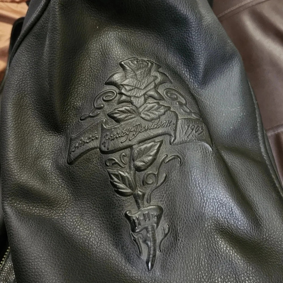 Vintage Harley-Davidson Women’s Black Leather Jacket Embossed Rose Concho - Picture 12 of 13